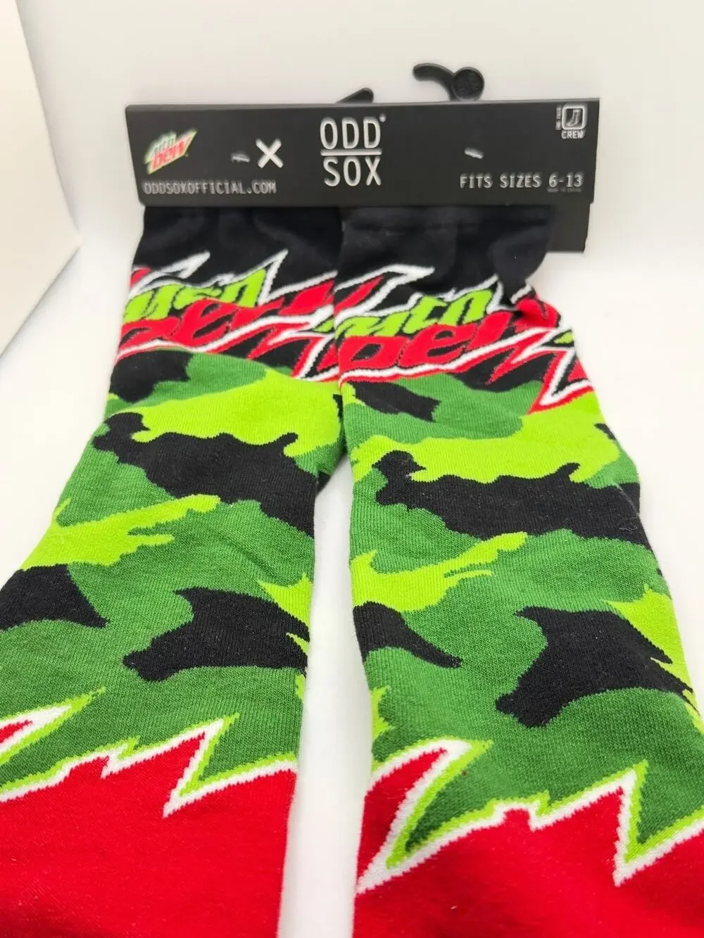 Mountain Dew x Odd Sox Green Camo Crew Socks Fits Sizes 6-13